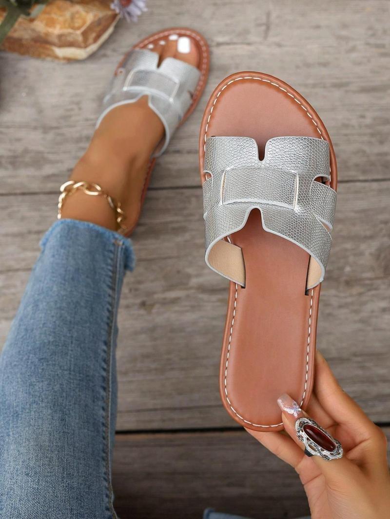 Product Introduction of Women's Fashionable Plain Color Slide Sandals, Casual Comfortable Flat Sandals for Beach Vacation, All-match Commuter Shoes for Work & Daily Wear, Shoes for Women Footwear Summer 10