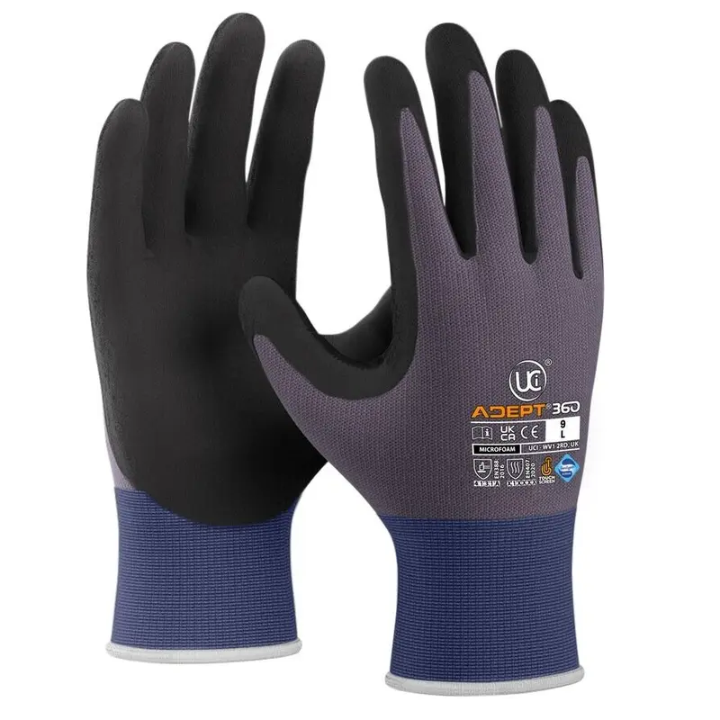 Adept 360 Microfoam Palm Grey Gloves Touchscreen Compatible Gloves Abrasion Resistant Builders Gardeners Aerospace Engineers Automotive Safety Work Gloves 1 Pair / 10 Pairs 0
