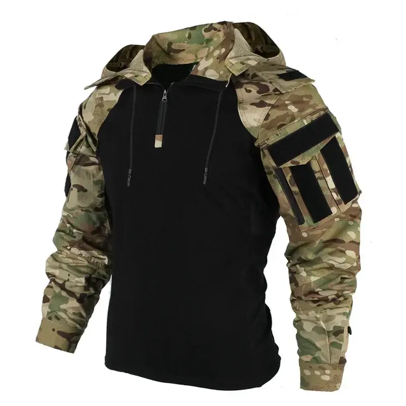 Spring, Summer, Autumn and Winter Outdoor Shirt Camouflage Combat T-shirt Hooded Men's Work Tactical Shirt Camping Hunting Clothing Wearable