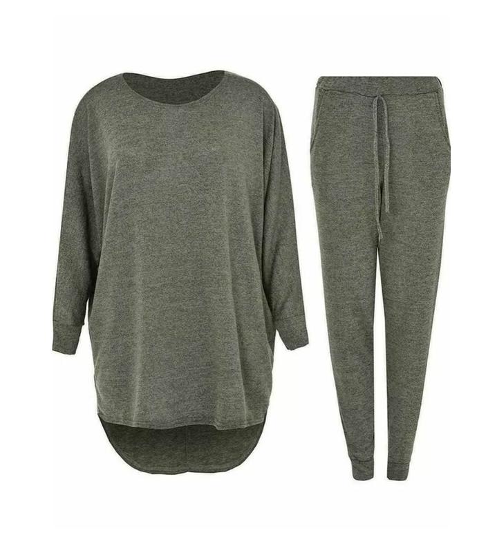 Ladies 2 Piece Tracksuit Set High Low Top and Bottoms Women Loungewear Sweatshirt Joggers Suit Set 2