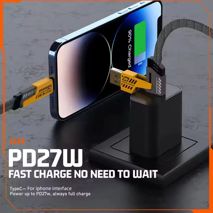 Universal 4-in-1 Cable Fast Charging & Data Transfer iOS Android USB-C Lightning USB-A USB 2.0 Alloy Smartphone Charger Cellphone Durable Electronic Sync 4