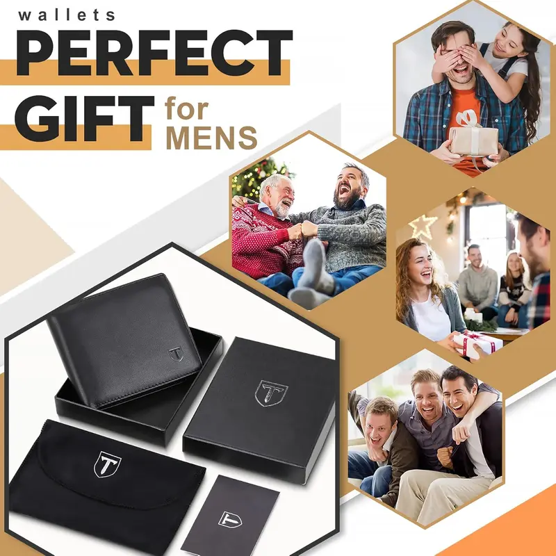 Wallets Slim Genuine Leather RFID Blocking Wallet with 11 Card Holder, 2 banknote compartments, Coin Pocket, Minimalist Wallets for Men UK with Gift Box - Black and Orange 5