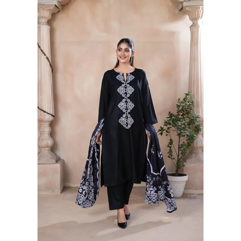 3 PIECE EMBROIDERED DHANAK READY TO WEAR SUIT 0