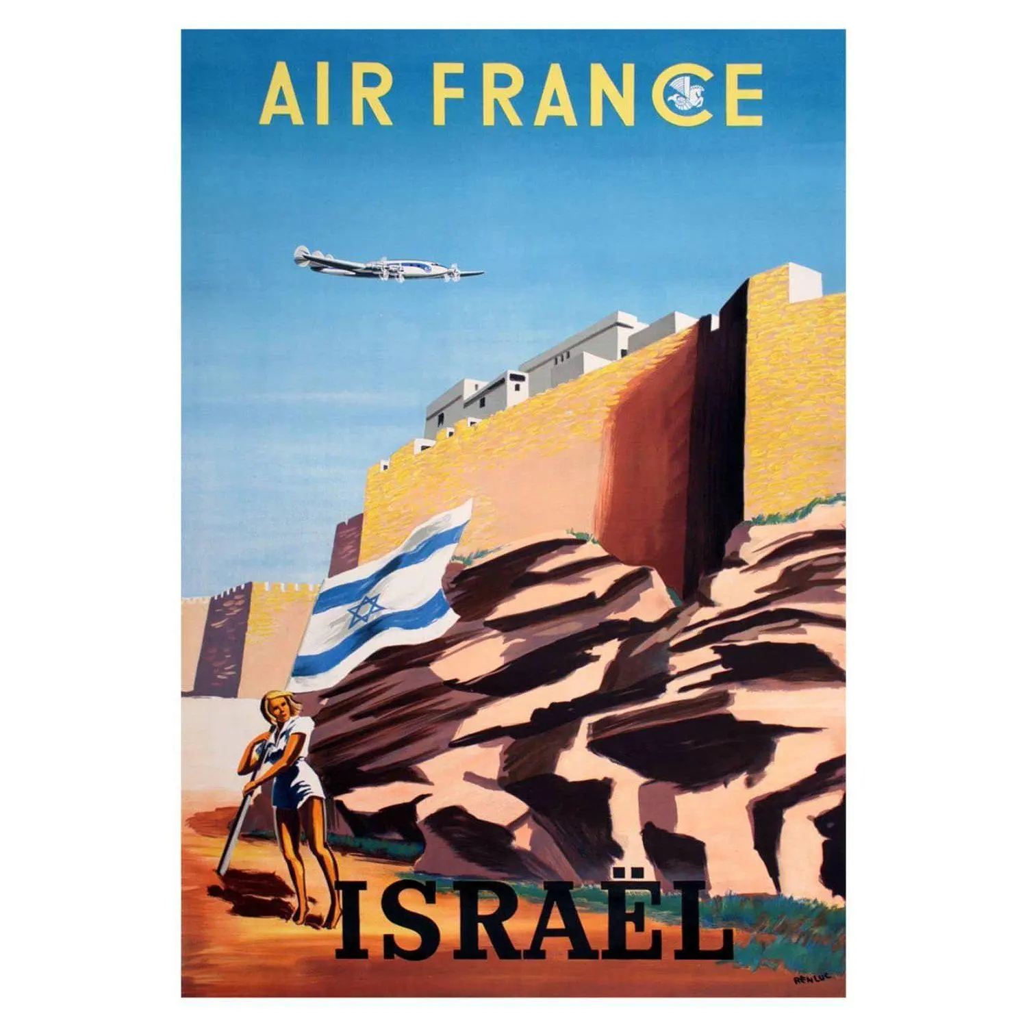 ISRAEL TOURISM POSTER: Vintage Israeli Flag Travel Advert