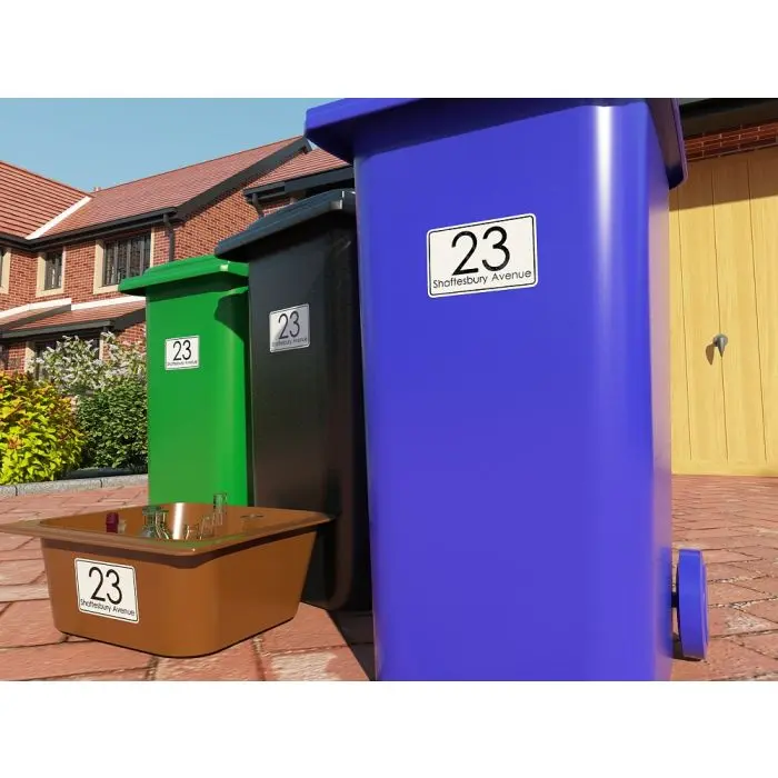 K Smart Sign | 150mm x 100mm full personalised wheelie bin numbers number stickers bins recycling fully personalised waterproof bin day waste garden wastes 2
