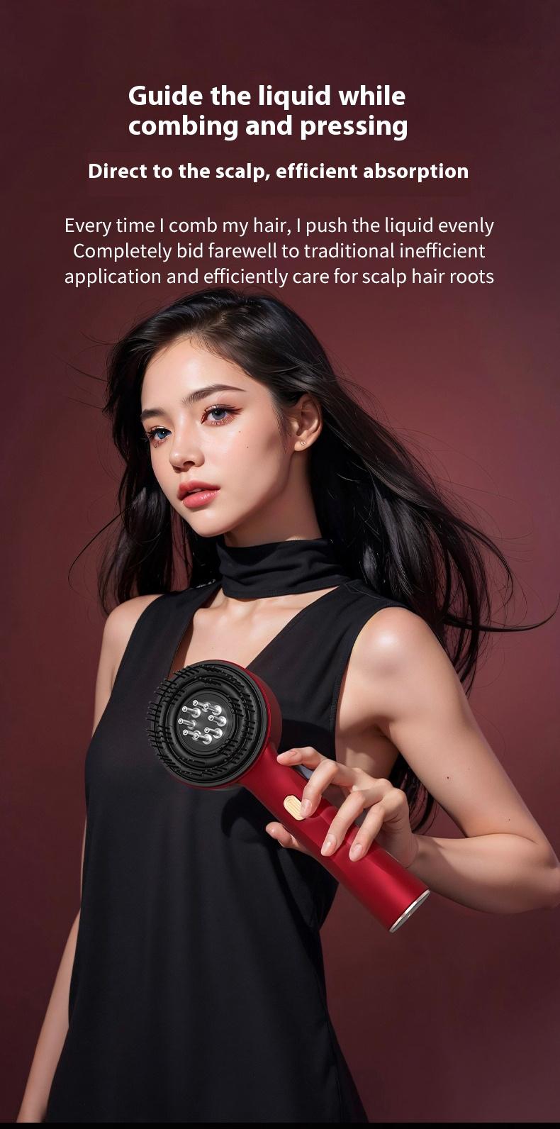 Product Introduction of Multi-function Massage Comb,Electric Hair Oil Comb and Scalp Massager in One, A Vibrating Head Massager for Scalp Cleaning, A Hair Scalp Massager with IPX7 Waterproof Function, Wireless and Portable,Scalp&Hair,Head Massage,  Home Relaxation 8