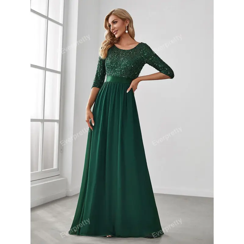 EVER-PRETTY Contrast Sequin Bodice Chiffon Prom Evening Dress, Formal Gown, For Wedding Guest, Graduation, Dinner 2