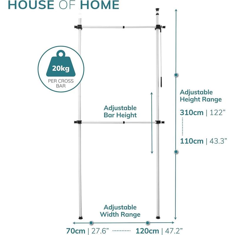 Telescopic Wardrobe Organiser Hanging Rail Clothes Rack Adjustable Storage Shelving Hangable Metal 2