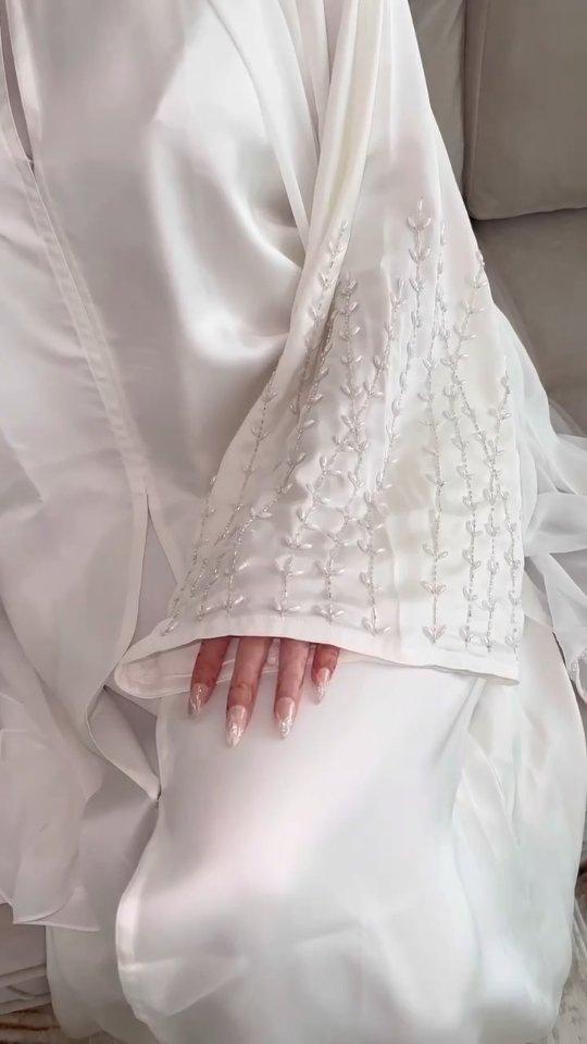Product Introduction of HS1024 1pcs Satin Cardigan Handmade Beaded Dress Abaya 33