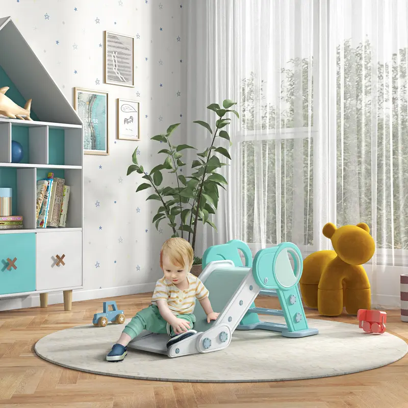 AIYAPLAY Foldable Kids Slide, Freestanding Baby Slide, for Ages 1.5-3 Years, Grey & Green 1
