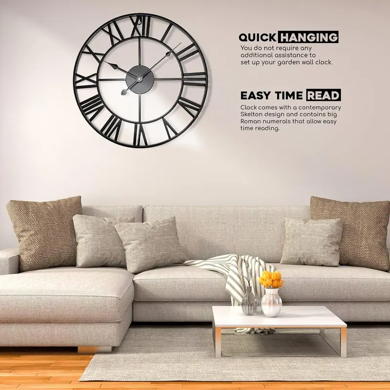 Extra Large Roman Numerals Skeleton Wall Clock Big Giant Open Face Round Home 5