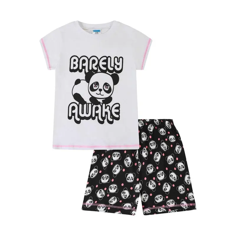 Girls Panda 'Barely Awake' Short Cotton Pyjamas 2