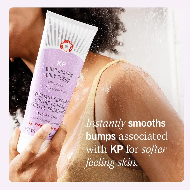First Aid Beauty KP Bump Eraser Exfoliating Body Scrub – Exfoliator for Bumps + Chicken Skin from Keratosis Pilaris with 10% AHA (Glycolic + Lactic Acids) – 56 g Body Care Smooth bleaching  scrub Strawberry Cosmetic Cleanser Cleansing Skincare 2