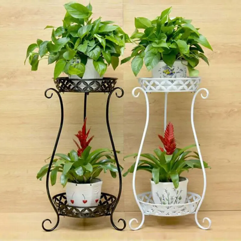 2 Tier Plant Stand Flower Pot Shelf Rack Holder Garden Indoor Outdoor Decor