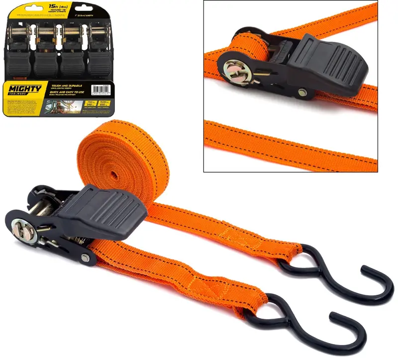 4PC Ratchet Tie Down Strap Set Cargo Trailer Marquee Roof Rack 25mm x 4.5m 0