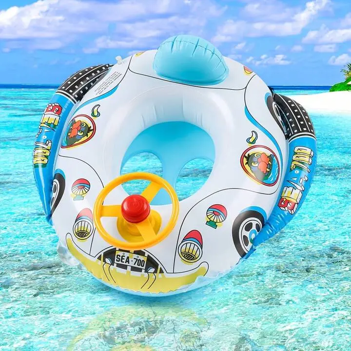 Seat Float Boat Inflatable Swimming Police Ring with Steering Beach Toddler Summer Kids Toys 1