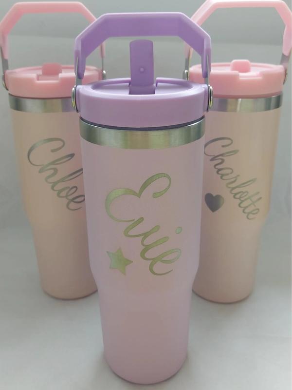 Personalised Engraved large 30oz insulated tumbler with lid handle, cold drinks, Birthday Gift for all, 850ml water bottle Back to school leakproof, Portable Flasks Drinkware 2
