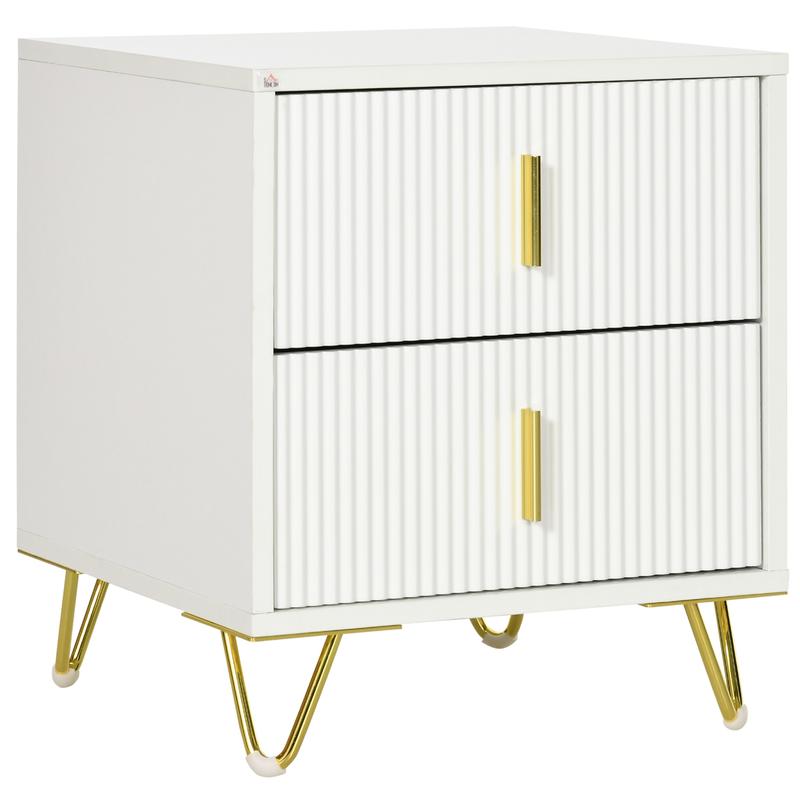 HOMCOM Bedside Table with 2 Drawers, Side End Table, Nightstand Bedside Cabinet with Metal Frame for Living Room, Bedroom, White 0