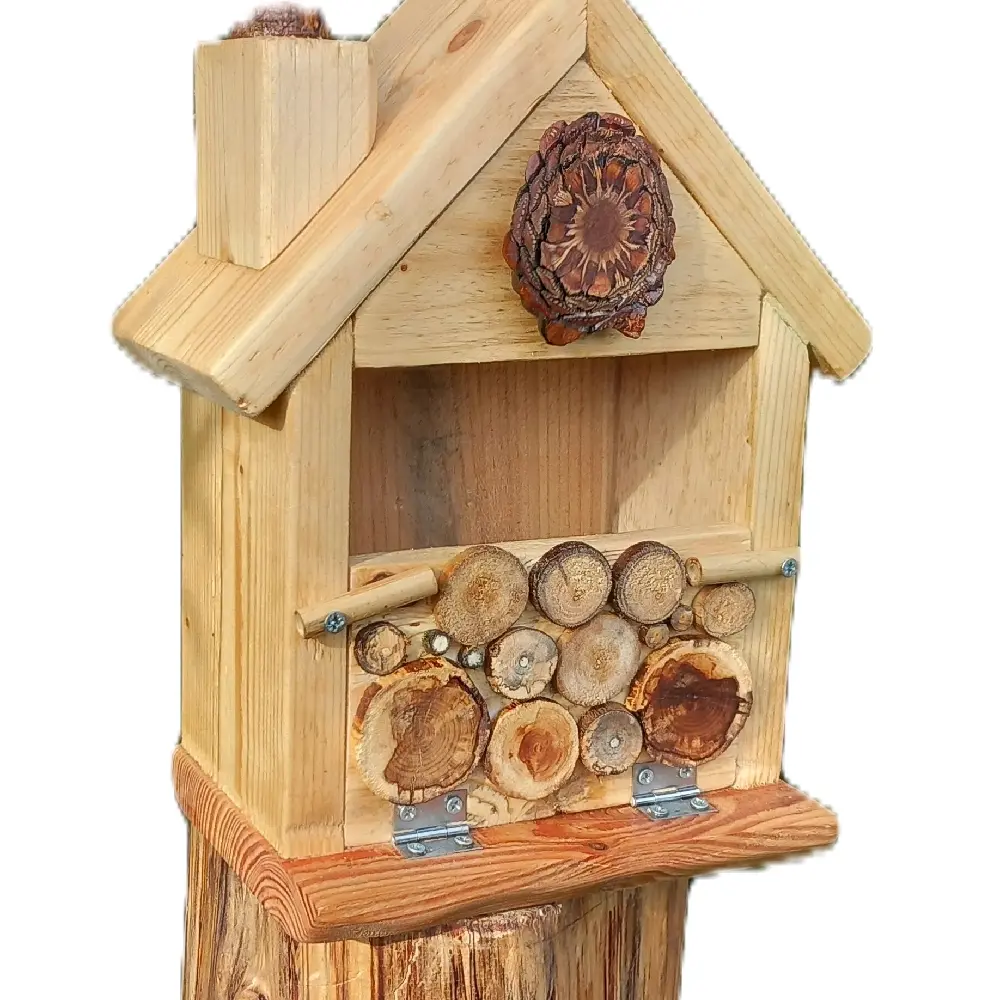 Handmade Solid Wood Birdhouse for Sparrows - Natural Wood Nest Box