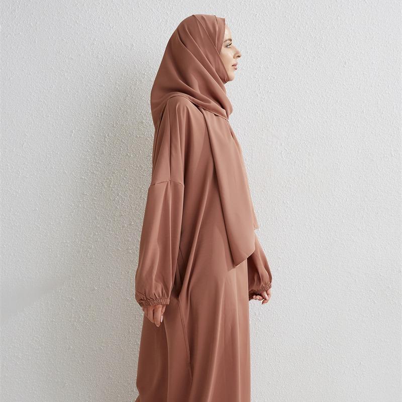 HS10049  High Quality Fabric Solid Color Hooded Robe abayas 6