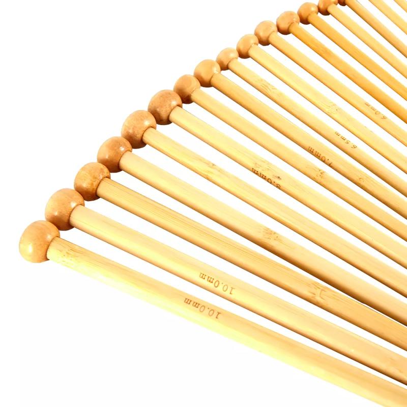 Product Introduction of BAMBOO KNITTING NEEDLE SET 36PCS 18 SIZES (2mm - 10mm) W/ KNITTING GAUGE ZENO 11