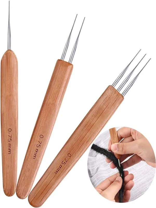 3PCS 0.75MM Bamboo Crochet Dreadlock Hook Needle Dread Tool Hair Maintenance 1