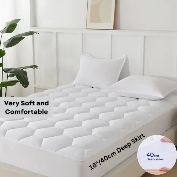 Quilted Mattress Protector 40cm Extra Deep Fitted Mattress Cover, 200 GSM Triple Filled Mattress Protector with Elastic Skirt, Breathable and Noiseless Bed Cover, Machine Washable (White) Soft luxury bedding  set bed  accessories cute  bedding  sets 1