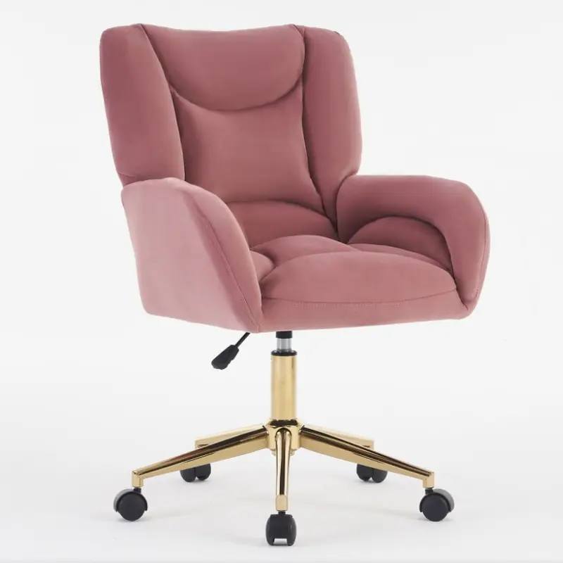 Full KD Velvet Fabric Material Adjustable Height Swivel Home Office Chair For Indoor Office With Gold Legs, Pink 3