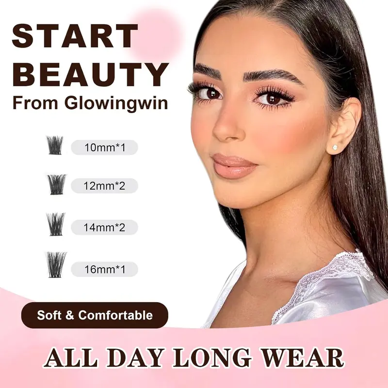 Glowingwin Individual Lashes Cluster Lashes Natural Look 10-16mm Mixed 72 Clusters Volume Reusable Eyelashes Individual DIY Lash Extensions At Home 2