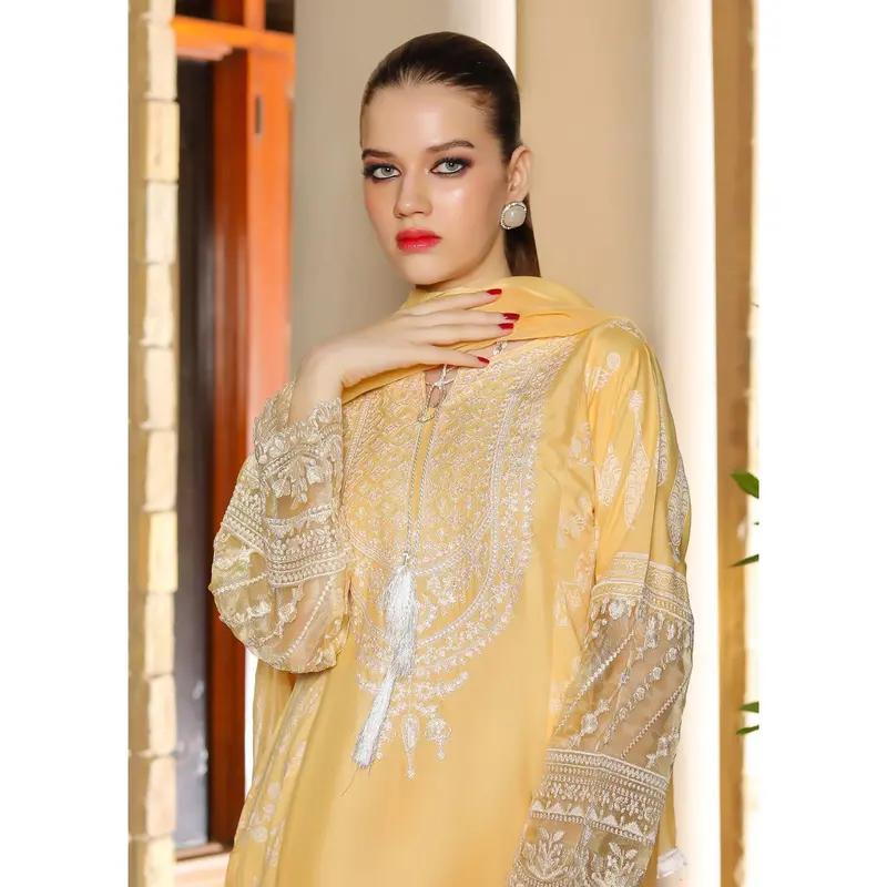 HK181 Bekhud Readymade Yellow Linen Mother & Daughter Suit 1