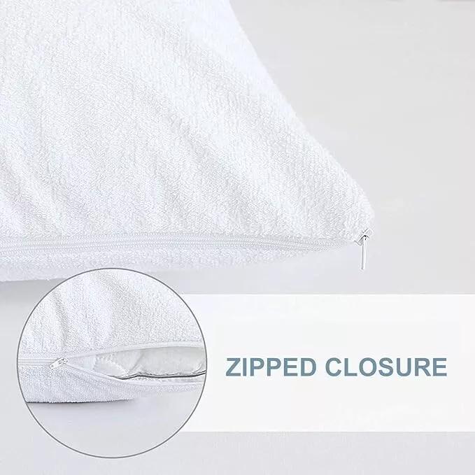 Product Introduction of Pack of 4 100% Waterproof pillow Terry Zipped Pillow Protectors Covers Cases Terry Towelling Waterproof Pillow Protectors Pillow Case Covers LUXURY 100% EGYPTIAN COTTON PILLOW CASES HOTEL QUALITY WHITE Soft & Breathable Pillow Covers Light Weight Fabric 3