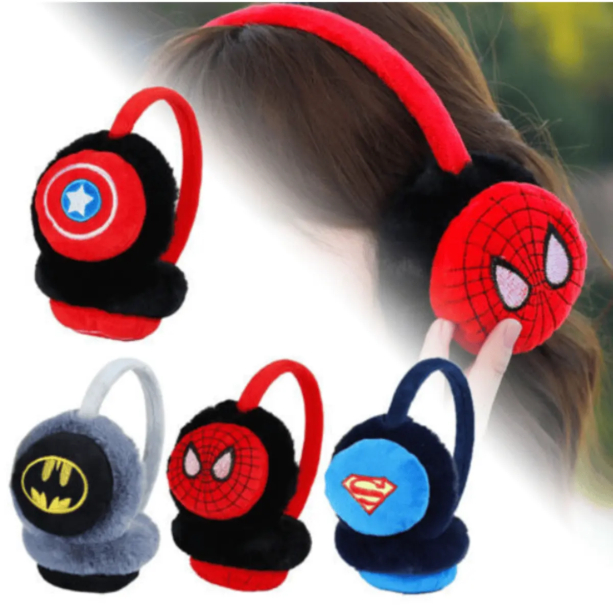 Kids Spiderman Batman Earmuffs - Warm Winter Ear Warmers for Boys and Girls