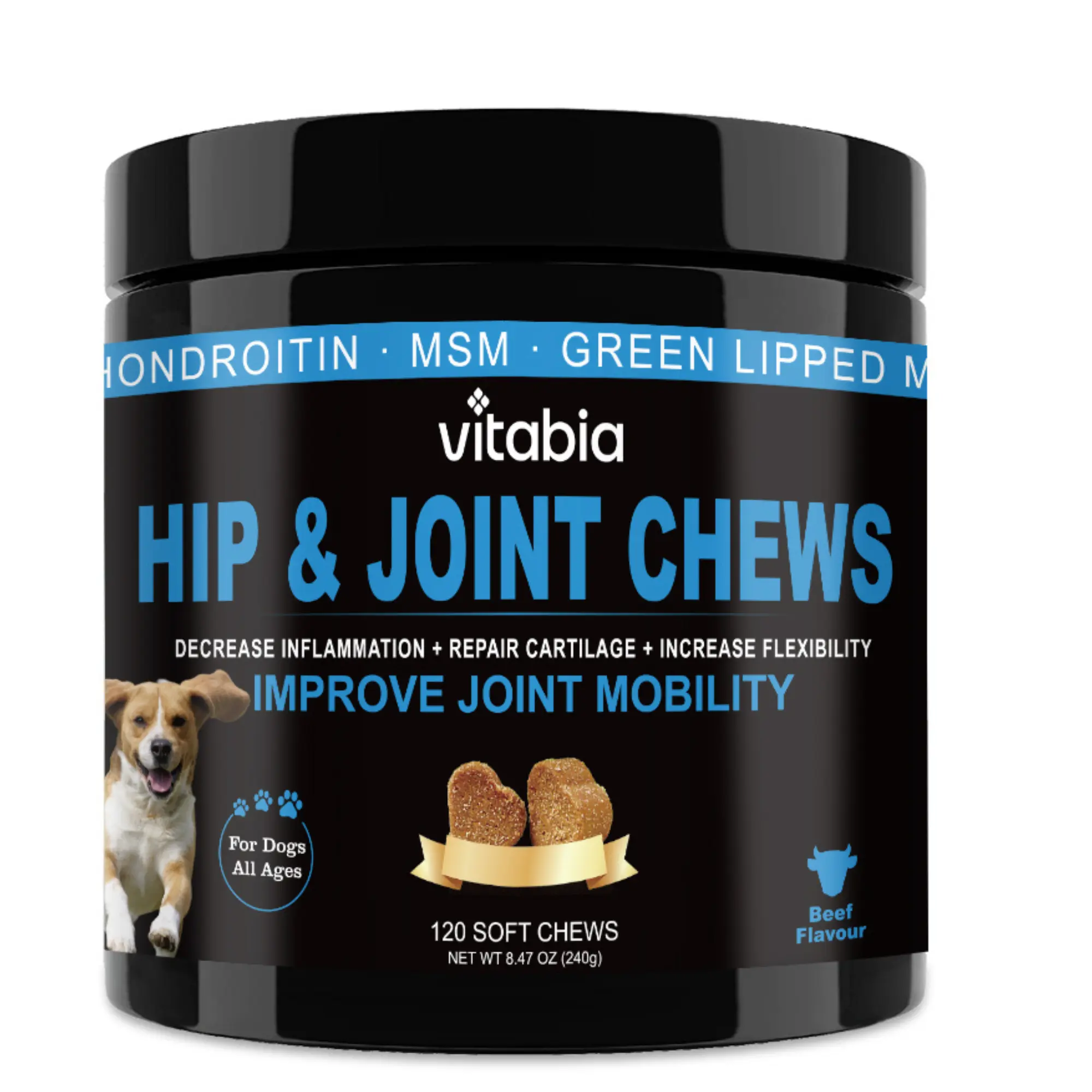 Joint Supplements for Dogs – Dog Joint Care with Glucosamine, Chondroitin, Green Lipped Mussel and Turmeric Dog for Support Dog Pain Relief – Beef Flavour joint supplements for dogs (120 Count)
