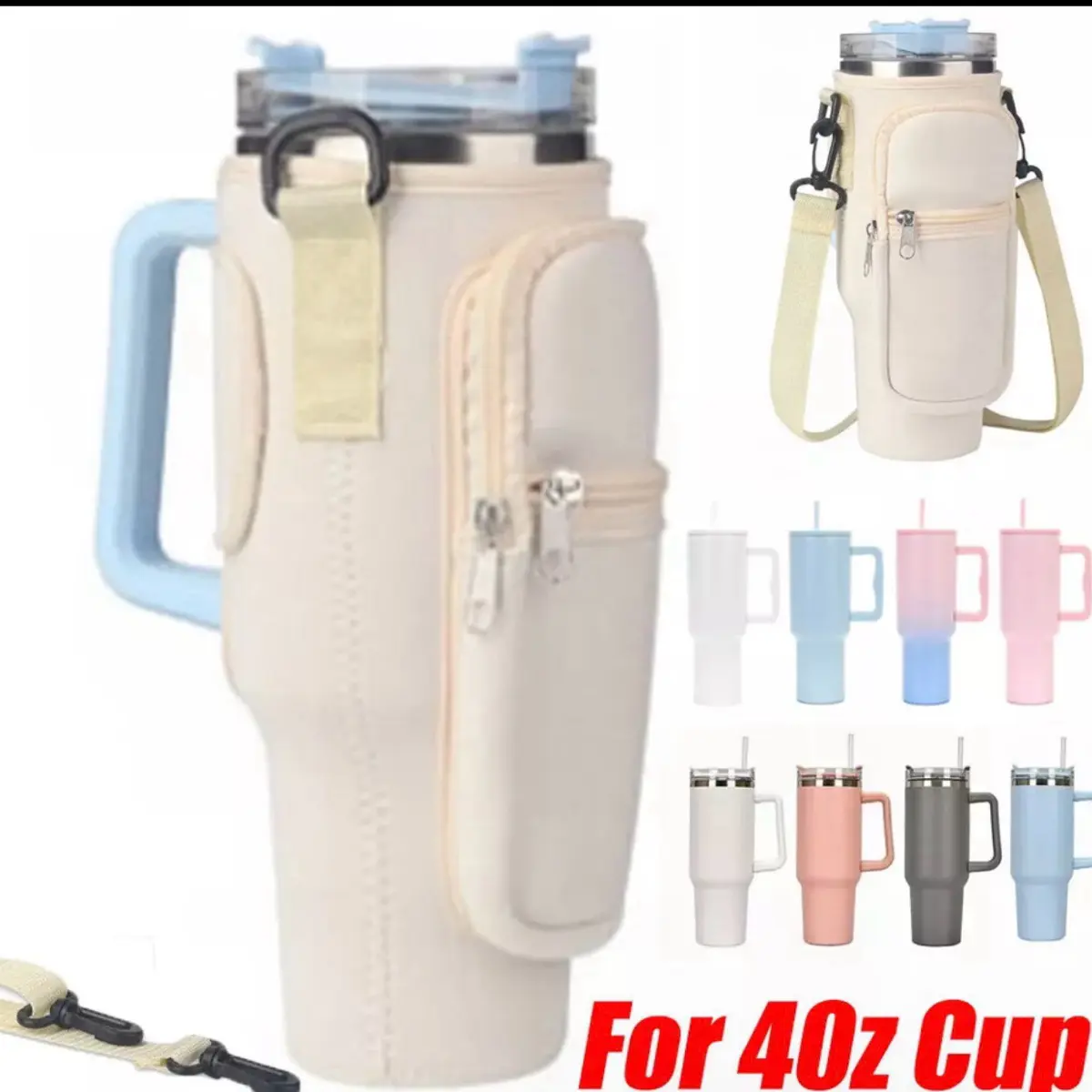 40OZ Water Bottle Sleeve Cup Sleeve Holder Carrier with Strap for Camping Travel