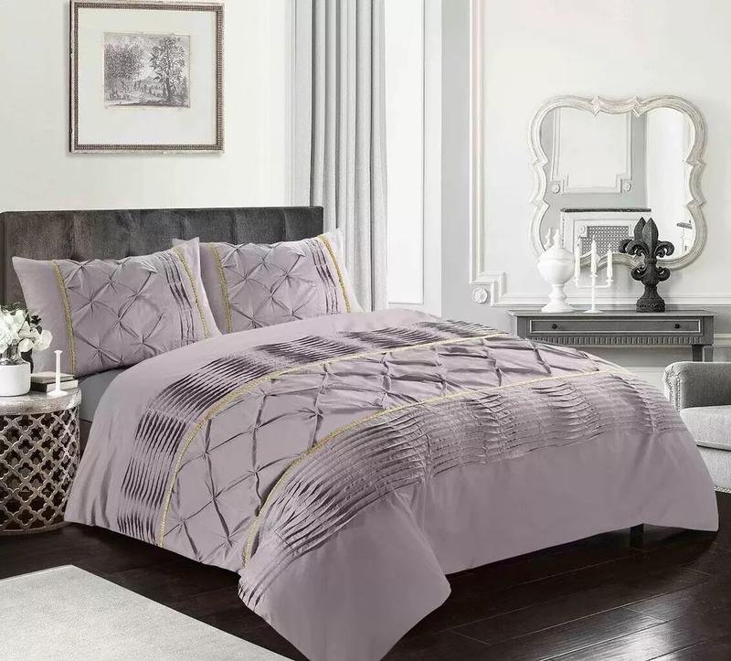 Luxurious Eleanor Laced Pintuck Diamond Duvet Quilt Cover Set With Pillowcases UK Seller 4