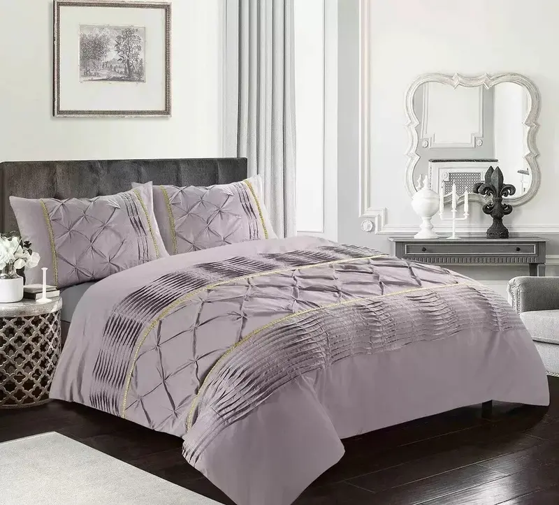Luxurious Eleanor Laced Pintuck Diamond Duvet Quilt Cover Set With Pillowcases UK Seller 4