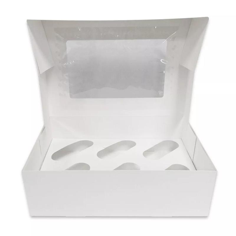 10 x Cupcake Boxes 6 Hole EXTRA DURABLE Cardboard Auto Popup Muffin Boxes Transparent Window 5