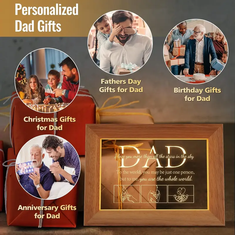 Fathers Day for Dad Birthday Gifts from Daughter Son, Christmas Dad Gifts for Men Night Light Frame with Grateful Sayings Gifts for Daddy Dad Gifts for Birthday Christmas Presents [Energy Class F] Fathers Day Best Trending Gift 4