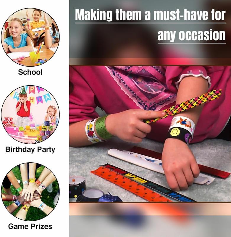 Assorted Wristband Gift - Slap Bands for Kids - Birthday Party Favours Pack - Snap Bands Kids Party Supplies 1