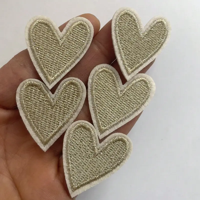 5/10pcs Golden Heart Embroidery Patches, Iron-On/Sew-On Appliques For DIY Clothing And Fabric Crafts Embroidery Kit Sewing Accessories 6