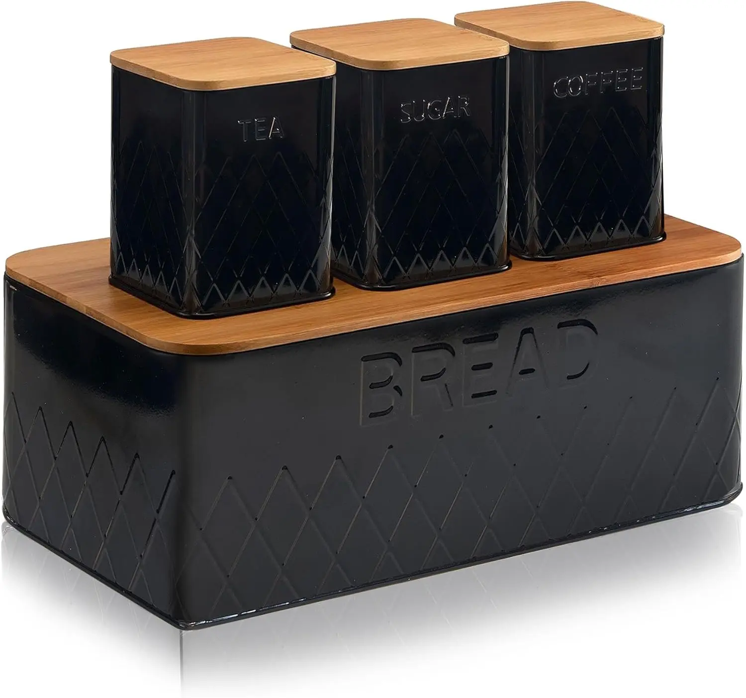 4Pcs Kitchen Bread Bin & Canister Set With Bamboo Lid Kitchen Storage Tins By MantraRaj
