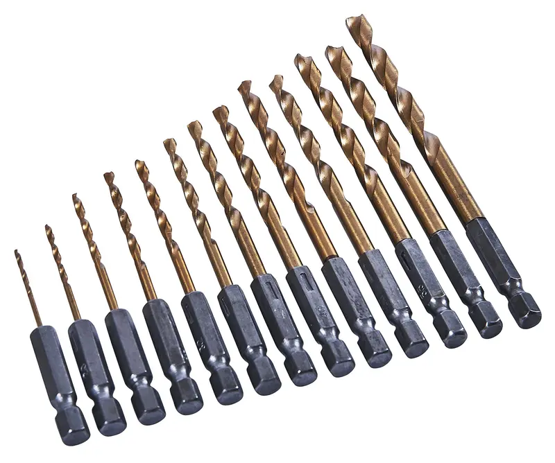 13 Piece 6.25mm (1/4") Titanium coated high speed steel (HSS) drill bit set - F1120 0