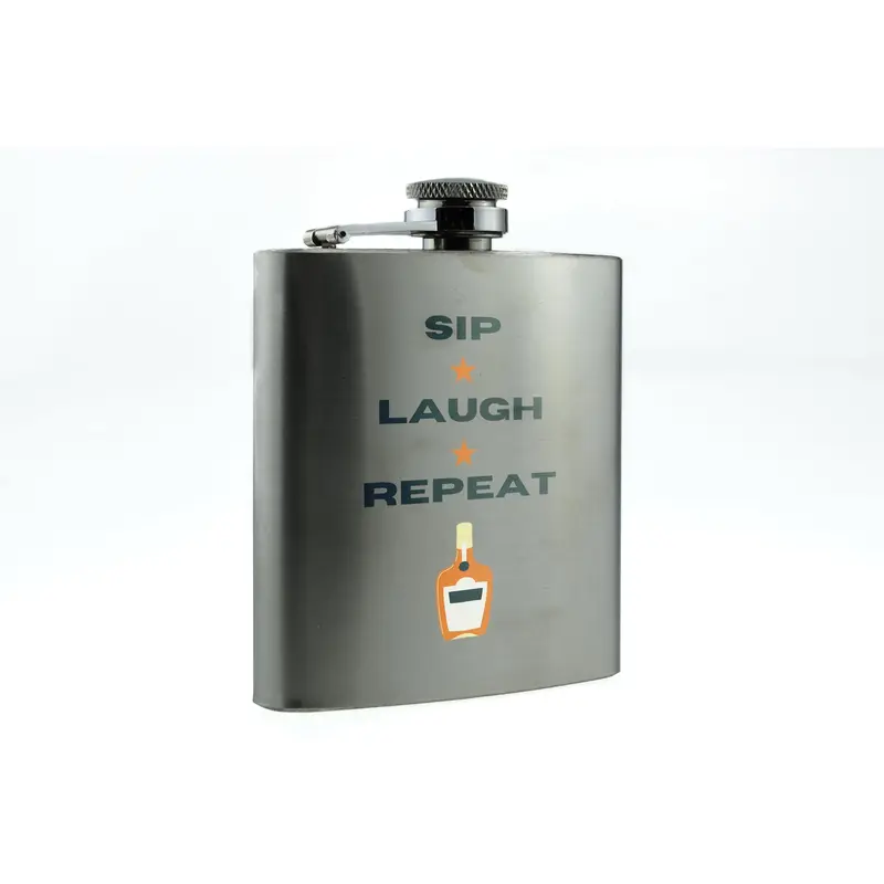 Stainless Steel Hip Flask with Full Colour - Sip, Laugh, Repeat Design - Perfect Christmas or Birthday Present for Fathers, Dad, and Grandad 1