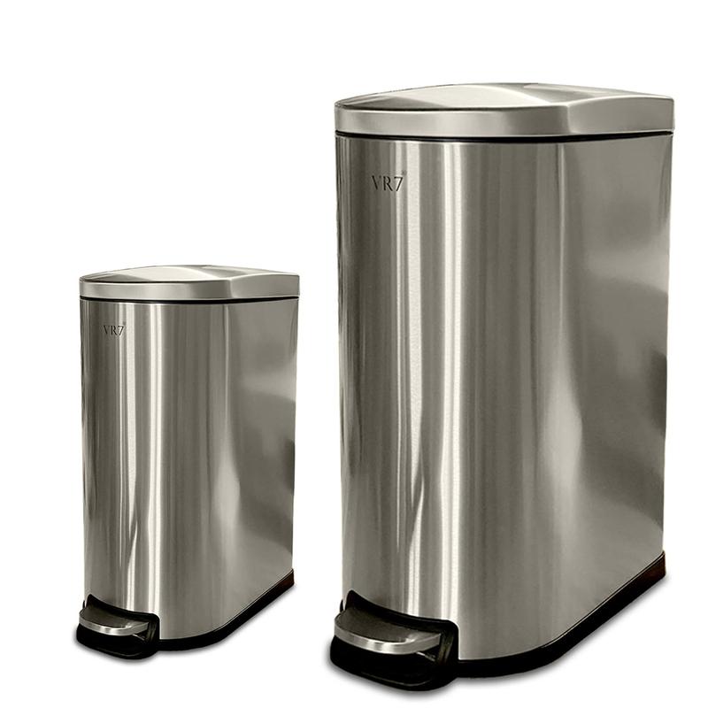 VR7 Stainless Steel Kitchen Recycling and Waste Bin with Lid & Steel Pedal 40L Bathroom Dustbin Removable Inner Basket Rubbish Bin Kitchen - Office - Bedroom - Livingroom Garbage bins for kitchen 1