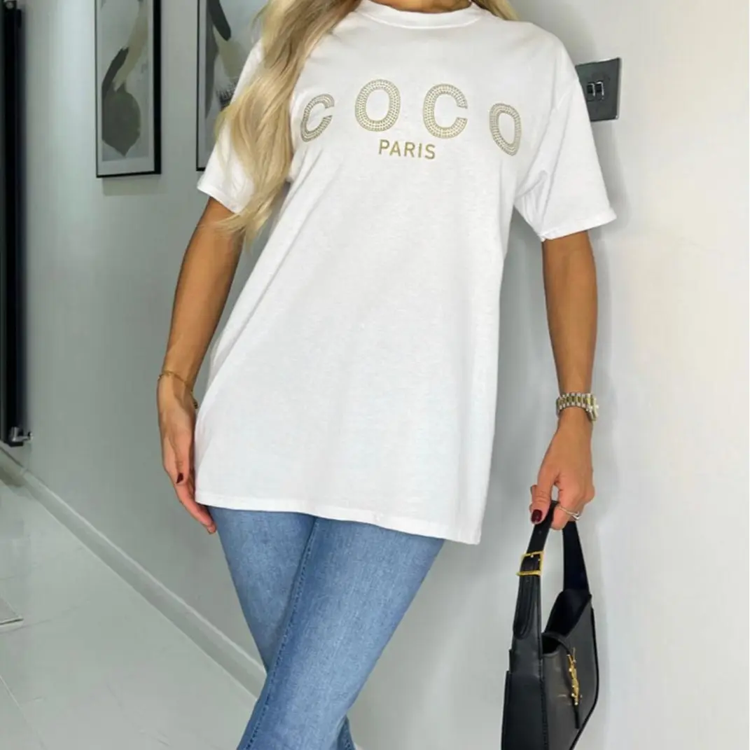 Ladies short sleeve COCO print Oversized Tee shirt top