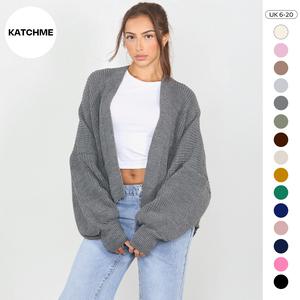 KatchMe Women's Commuter Versatile Balloon Sleeve Knit Short Cardigan (6-20),Plain Open-Front Side Pocket Knitwear for Fall & Winter,Street Womenswear