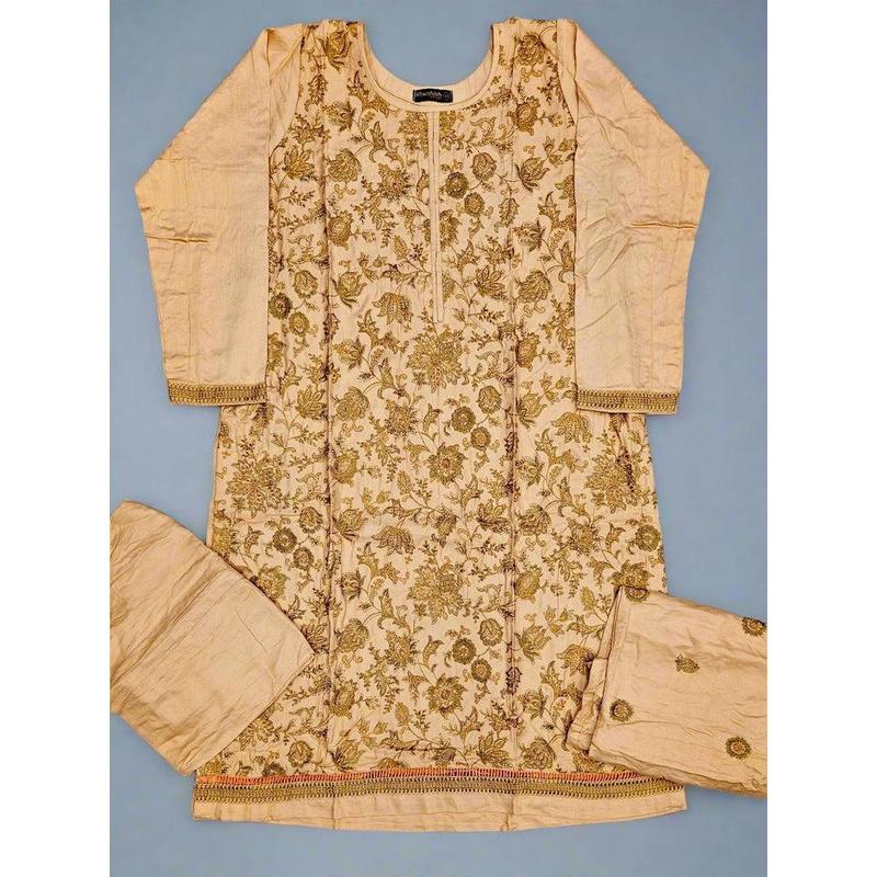 Pastel peach colour bareeze embroidery excellent quality linen fabric shalwar kameez - Sizes M to 8XL - Womenswear traditional plus size comfort clothing winter gorgeous fit 2