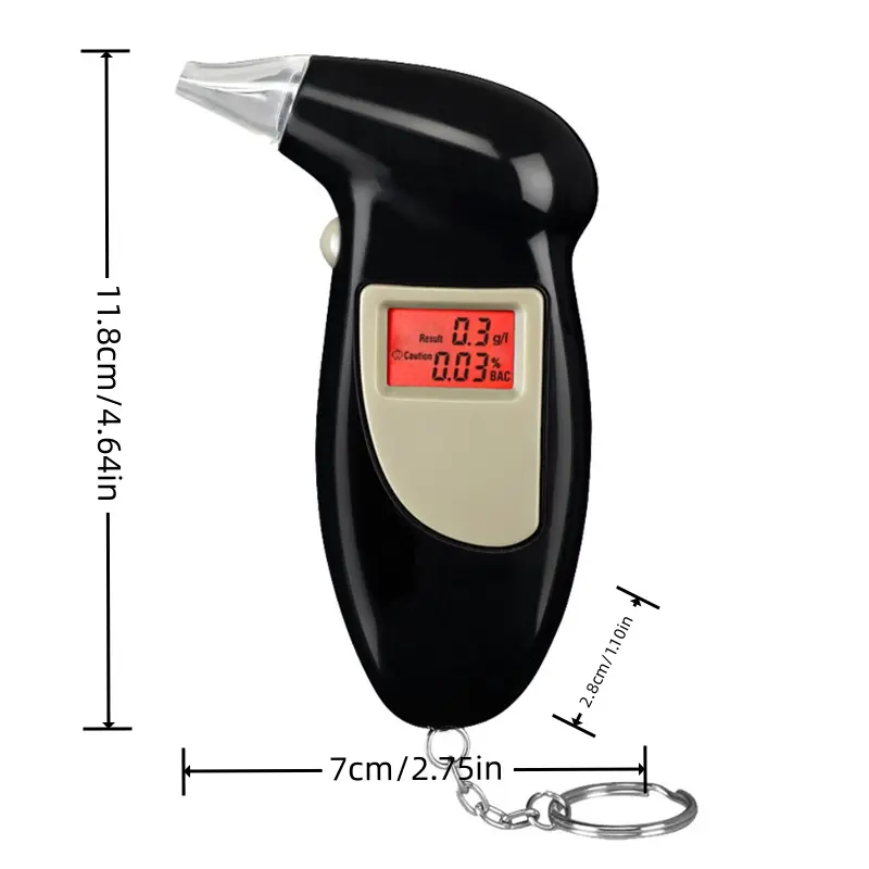 Digital Breath Alcohol Tester, Portable Breathalyzer with LCD Display, Universal Fit, High-Accuracy BAC Detector, Quick Response Alcohol Meter - Plastic, Keychain Included (Batteries Not Included) 1