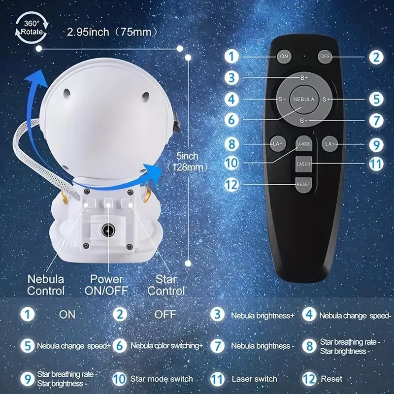 Astronaut Robot Star Projector Galaxy Night Light with Remote Control and Timer - Audio, Game - affordable for bedroom 3