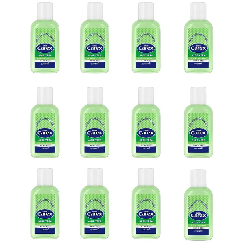 Carex Aloe Vera Antibacterial Hand Sanitiser Gel, Anti Viral Action, 70 Percent Alcohol, Cleans, Cares and Protects, Bulk Buy, Pack of 12 x 50 ml Cleansing Soothing 0
